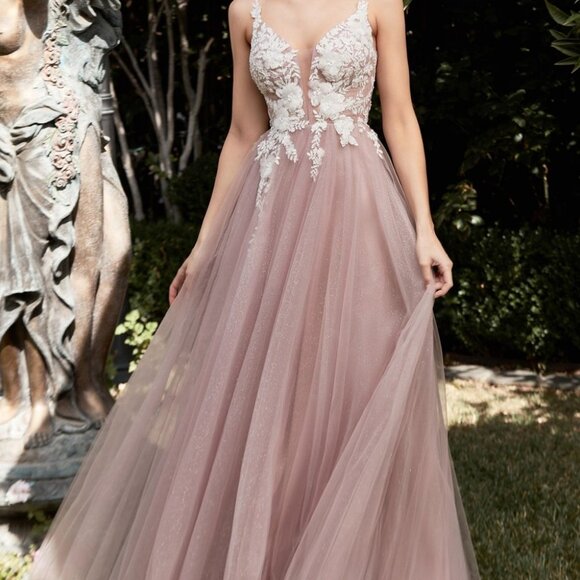 new Mauve color PROM PARTY FORMAL EVENING LONG MAXI FLORAL A-LINE GOWN CD075 - Picture 4 of 9